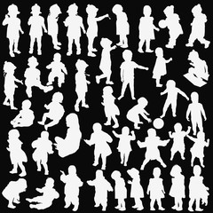 fourty child silhouettes collection isolated on black