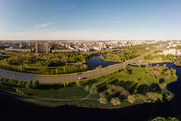 Panoramic view of Saint Petersburg, photo of a drone, summer day.