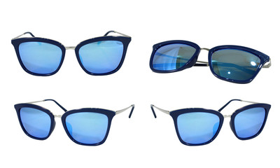 sun glasses with polarizing blue gradient Mirror Lens isolated on white background. Fashionable...
