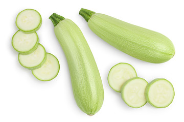 zucchini or marrow isolated on white background with clipping path and full depth of field. Top view. Flat lay