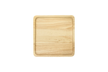 Wooden square plate isolated on white background