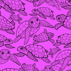 Pattern with sea turtles. Mom and baby. Design for children and adults. Inhabitants of the ocean, animals with shell. For packaging, textile, wallpaper. Isolate stock graphics