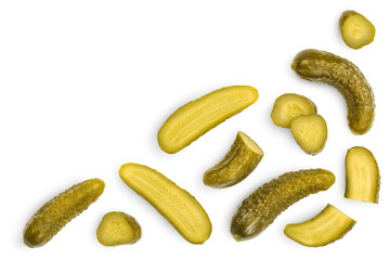 Marinated pickled cucumber isolated on white background with clipping path and full depth of field....