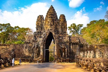 Naklejka premium A beautiful view of Angkor Wat temple and nature at Siem Reap, Cambodia.