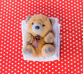 Teddy bear is on a colourful background