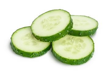 Sliced cucumber isolated on white background with clipping path and full depth of field,