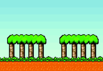 Retro 8bit Platformer Background with trees asset for games