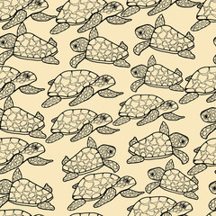 Pattern with sea turtles. Mom and baby. Design for children and adults. Inhabitants of the ocean, animals with shell. For packaging, textile, wallpaper. Isolate stock graphics
