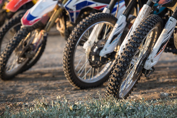 Cross-country sports motorcycles in a row