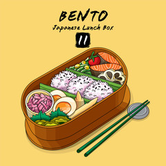 Vector illustrations of Bento Japanese lunch box