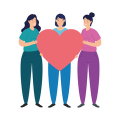 young women with heart on white background vector illustration design