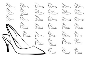 Modern High Heel fashion shoe woman vector set