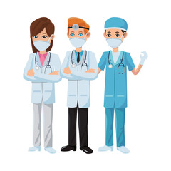 Obraz premium group of doctors using medical masks