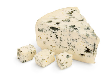 Blue cheese isolated on white background with clipping path and full depth of field.