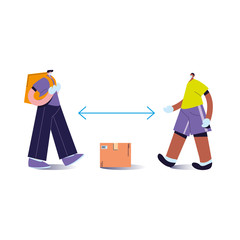 men wearing face masks delivering packages with distance rules
