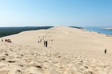  People on the Dune of Pilat, the tallest sand dune in Europe. La Teste-de-Buch, Arcachon Bay,...