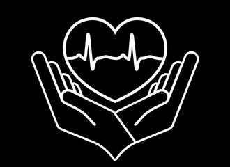 Heart in hands. Giving heart logo template for transplant ,organ, donation, charity, health, voluntary, isolated on white background, vector