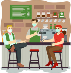 Peoples are using medical mask while staying in coffee bar