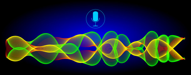Voice Recognition with a microphone and sound waves - illustration