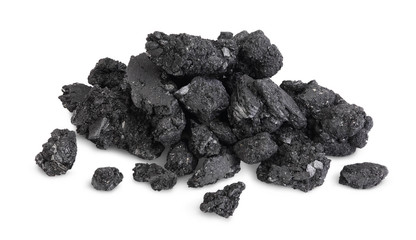 particles of charcoal isolated on white background with clipping path and full depth of field