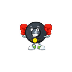 Caricature picture of music viynl disc boxing athlete on the arena