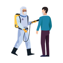 biosafety worker with sprayer portable and man