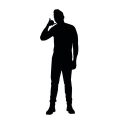Silhouette of Man making phone gesture or call me back sign