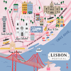 Illustrative map of Lisbon, Portugal