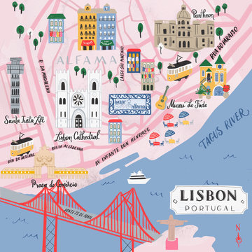 Illustrative map of Lisbon, Portugal