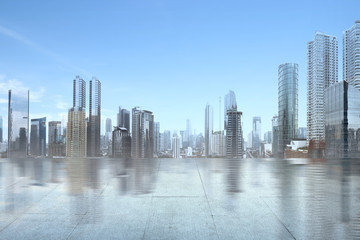 Fototapeta na wymiar Empty terrace with modern cityscapes