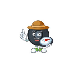 Experience explorer of music viynl disc cartoon character style using compass