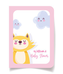 baby shower cute cat and clouds celebration, welcome invitation template