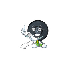 cartoon mascot design of music viynl disc holding a menu list
