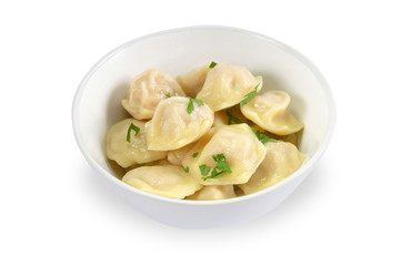 Russian dumplings with meat isolated on a white background
