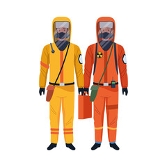 workers wearing biosafety suits characters