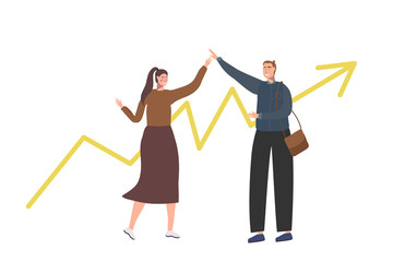 Man and woman giving high five vector illustration. Success teamwork concept