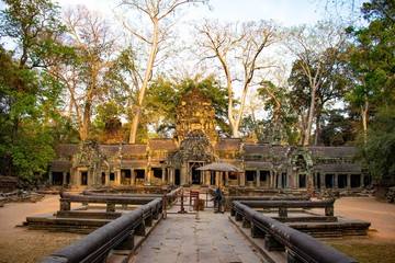A beautiful view of Ta Phrom temple at Siem Reap, Cambodia.