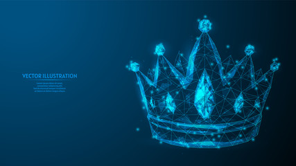 Beautiful crown close-up. Brilliant royal decoration. Business concept, leadership. Innovative medicine and technology. 3d low poly wireframe model vector illustration.