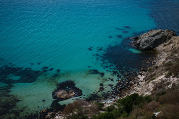 Beautiful view from the cliff on the blue sea.