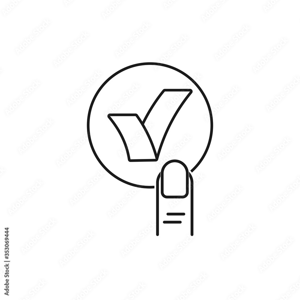 Poster click select, press. ok,check mark. vector linear icon isolated on white background.