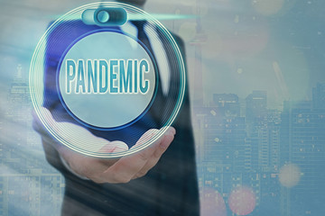 Text sign showing Pandemic. Business photo text occurring over a wide area affecting high...