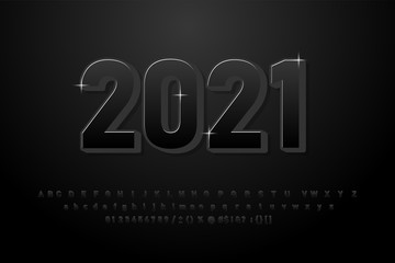 Vector alphabet of simple 3D black letters and numbers 2021. Without the courage. Black upper cases