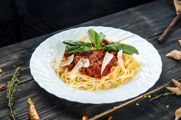 Closeup on italian spaghetti bolognese 