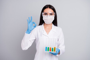 Close-up portrait of her she nice attractive content qualified girl biologist doc holding in hands...