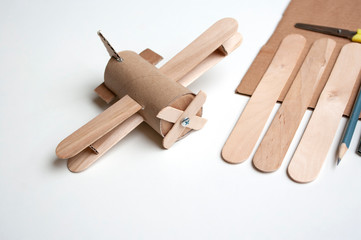 Aircraft hand made toy from paper, diy for kids, decoration for child room.