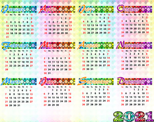 Vector simple colorful calendar of 2021 year. American version. EPS 10