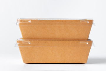 Cardboard brown food box pack isolated on white background