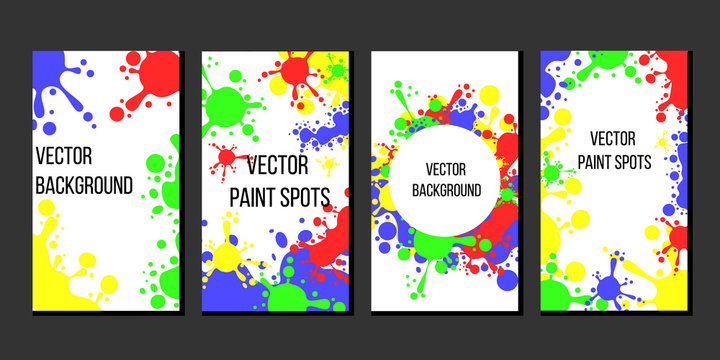 Set of bright vertical background for web mobile design. Wallpaper with paint spots on white for stories social media network. Cute abstract illustration in flat style.