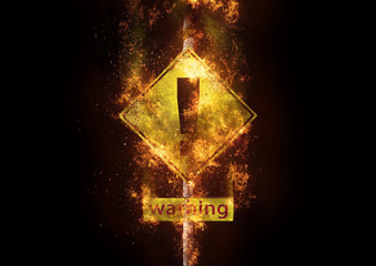 爆発する抽象的な危険標識と黒背景