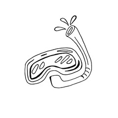 Set for scuba diving the mask and the tube. Drawn in Doodle style. Vector illustration, black and white.
